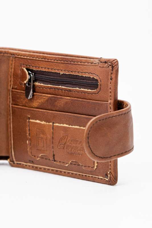 Camel Mountain Genuine Leather Bi Fold Stitch Detail Wallet with Coin Pouch Credit Card Holder Da...