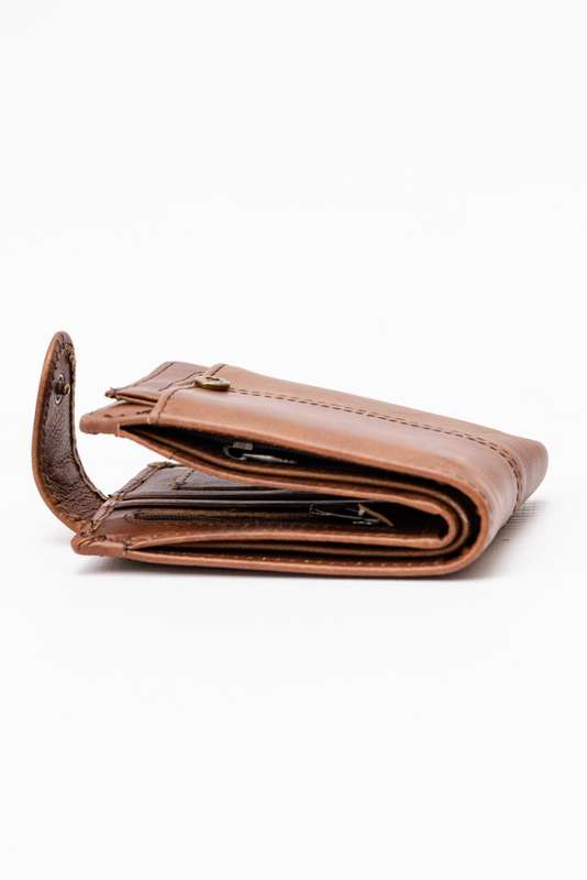 Camel Mountain Genuine Leather Bi Fold Stitch Detail Wallet with Coin Pouch Credit Card Holder Da...
