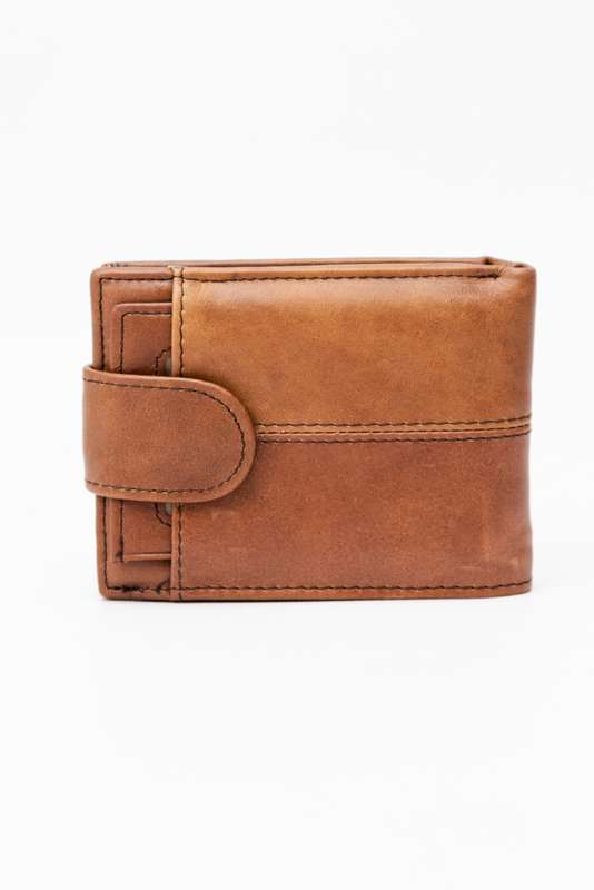 Camel Mountain Genuine Leather Bi Fold Stitch Detail Wallet with Coin Pouch Credit Card Holder Da...