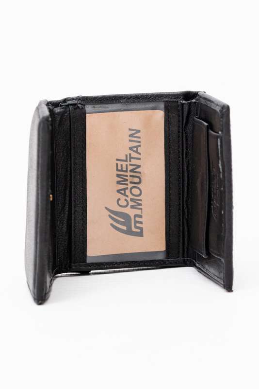 Camel Mountain Genuine Leather Bi-Fold Wallet Black