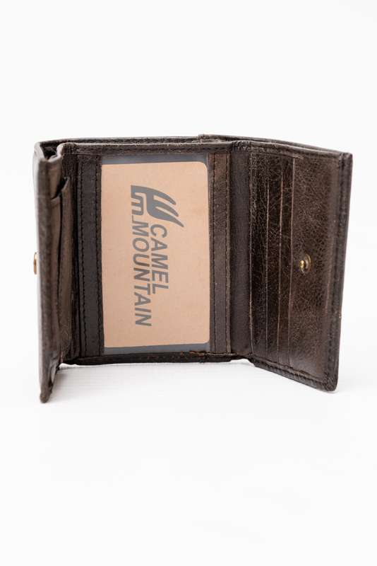 Camel Mountain Genuine Leather Bi-Fold Wallet Dark Brown