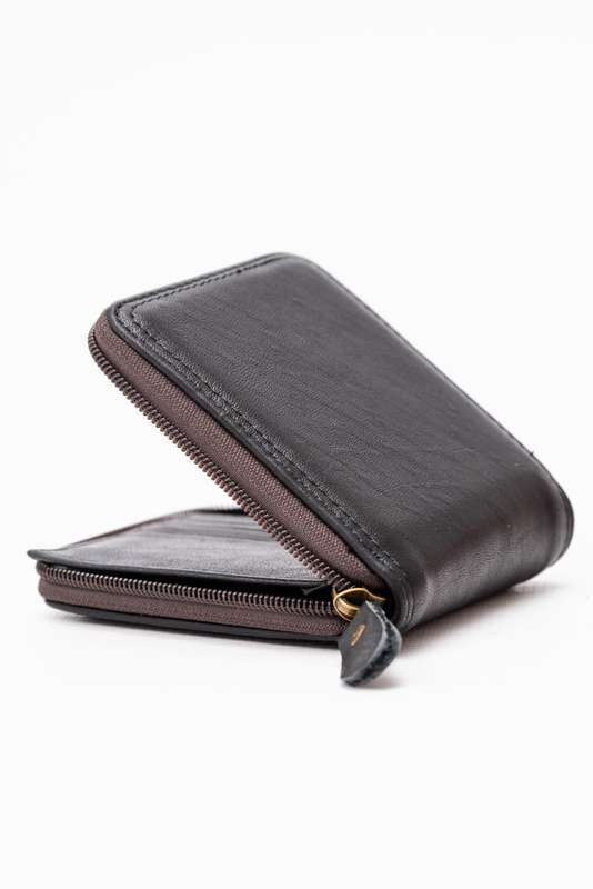 Camel Mountain Genuine Leather Zip Around Bi-Fold Wallet Black