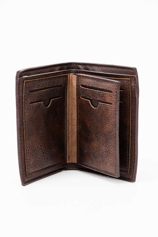 Camel Mountain Leather Bi-Fold Wallet Brown