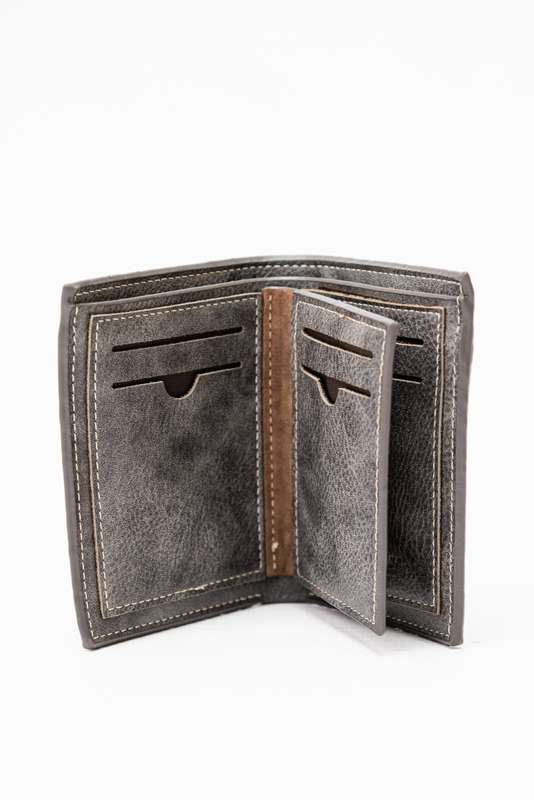 Camel Mountain Leather Bi-Fold Wallet Grey