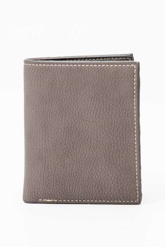 Camel Mountain Leather Bi-Fold Wallet Grey