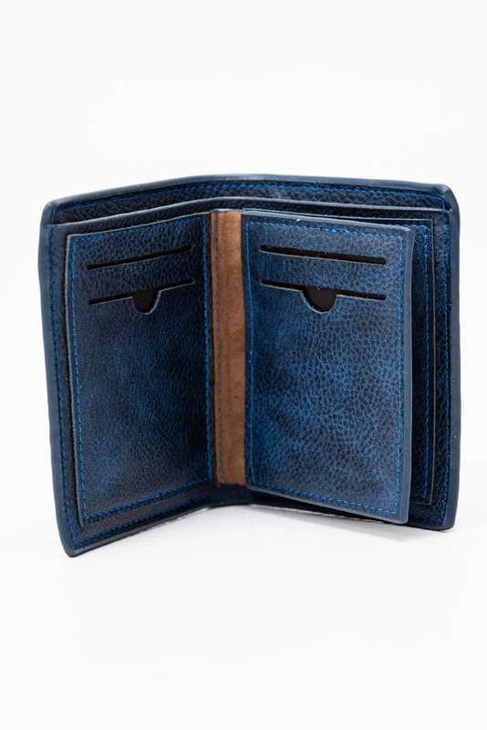 Camel Mountain Leather Bi-Fold Wallet Navy