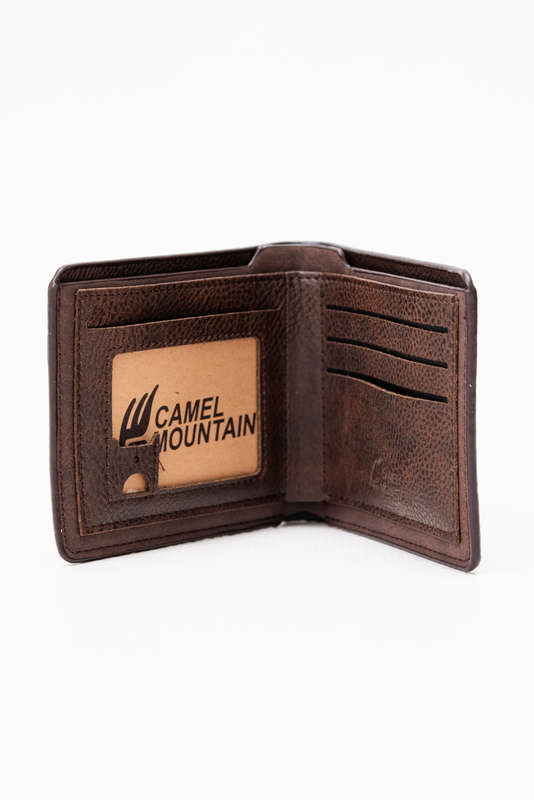 Camel Mountain Leather Bi-Fold Wallet Brown