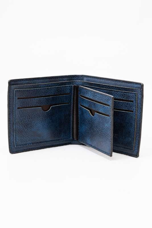 Camel Mountain Leather Bi-Fold Wallet Navy