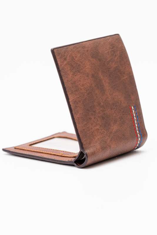 Camel Mountain Leather Bi Fold Stitch Detail Wallet with Coin Pouch Tan