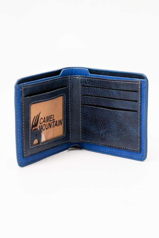 Camel Mountain Leather Bi-Fold Wallet Blue