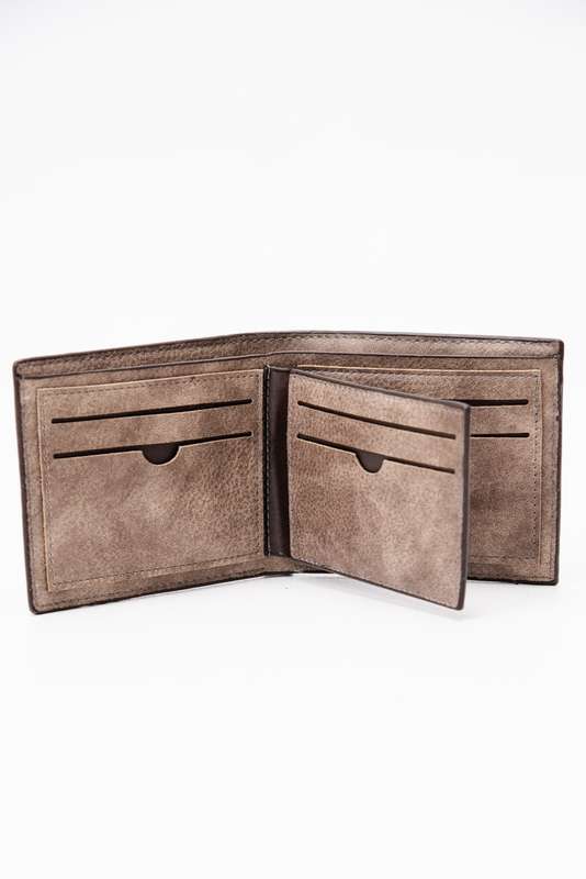 Camel Mountain Leather Bi-Fold Stitch Detail Wallet Dark Grey