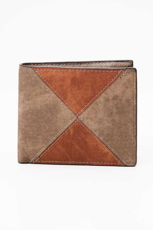 Camel Mountain Leather Bi-Fold Stitch Detail Wallet Dark Grey