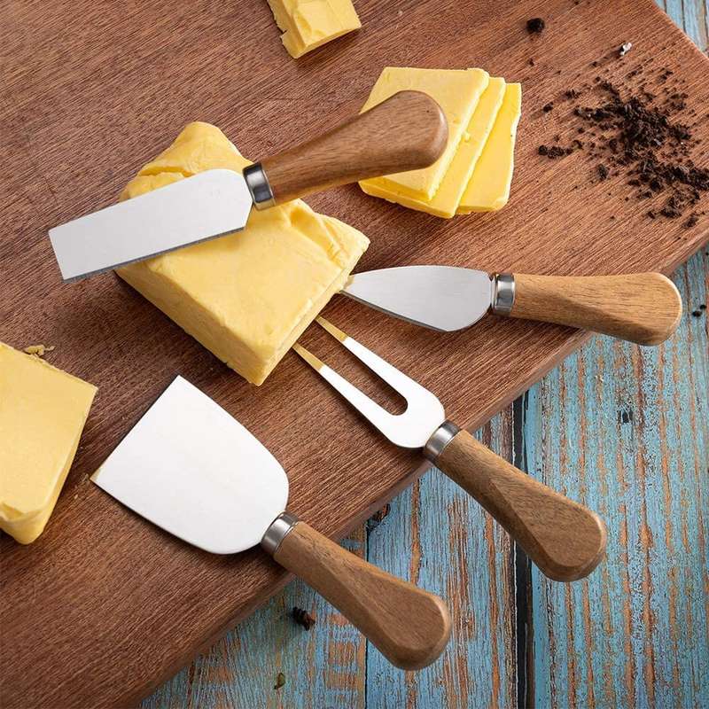 Cheese Knives Set with Wooden Handle, 4 Piece