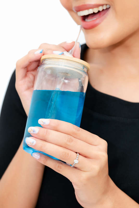 Clear Glass Drinking Can Shape Bottle With Bamboo Lid & Glass Straw