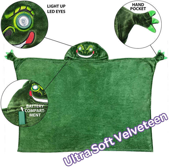 Dinosaur Hooded Throw Blanket With LED Lights