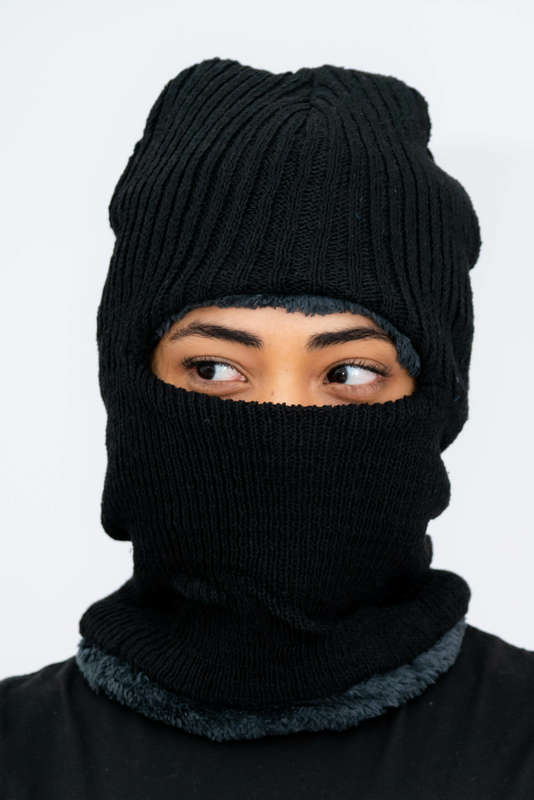 Fleece Lined Knitted Beanie Neck Warmer Balaclava Unisex