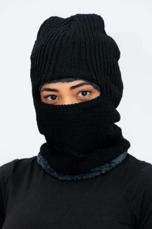 Fleece Lined Knitted Beanie Neck Warmer Balaclava Unisex