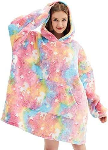 Oversized Glow in The Dark Soft Plush Warm Hooded Blanket Sweatshirt Grey