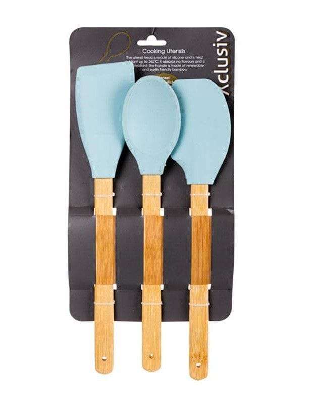 Kitchen Tool Set - 3 Piece, Silicone Head, Bamboo Handle