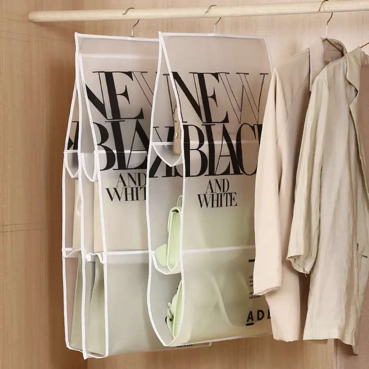 Hanging Handbag Organizer 6 Compartment Grey