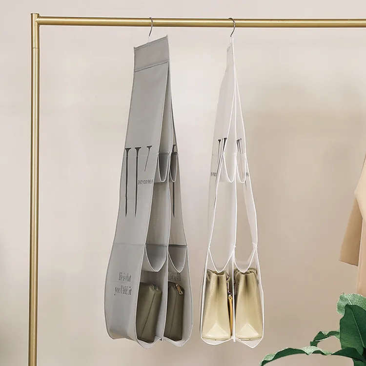Hanging Handbag Organizer 6 Compartment Grey