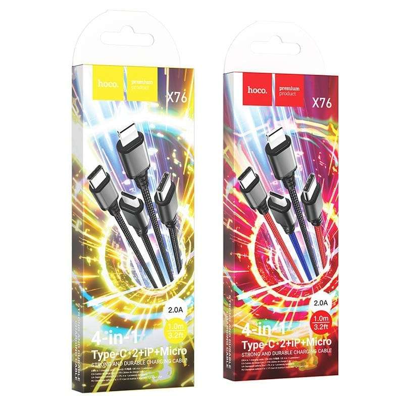 Hoco Charging Cable 4 in 1 USB To Type C - iPhone - Micro 1m