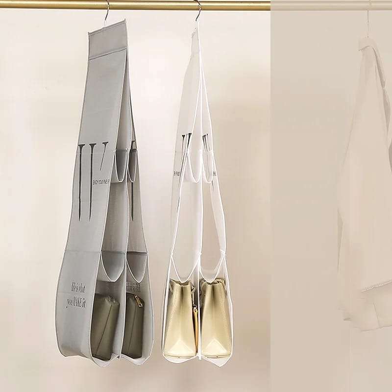 Hanging Handbag Organizer 6 Compartment Grey