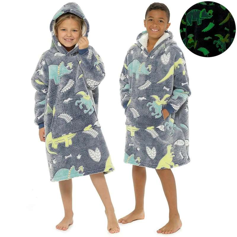 Kids Sherpa Patterns Oversized Sweatshirt Glow In The Dark Blanket 6 to 10 Years