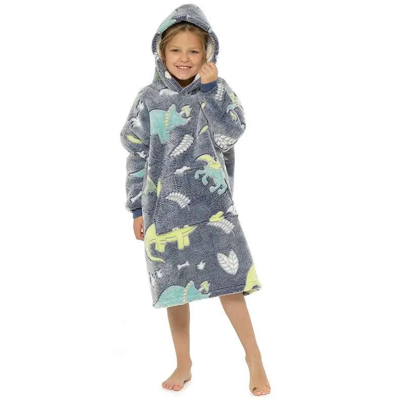 Kids Sherpa Patterns Oversized Sweatshirt Glow In The Dark Blanket 6 to 10 Years