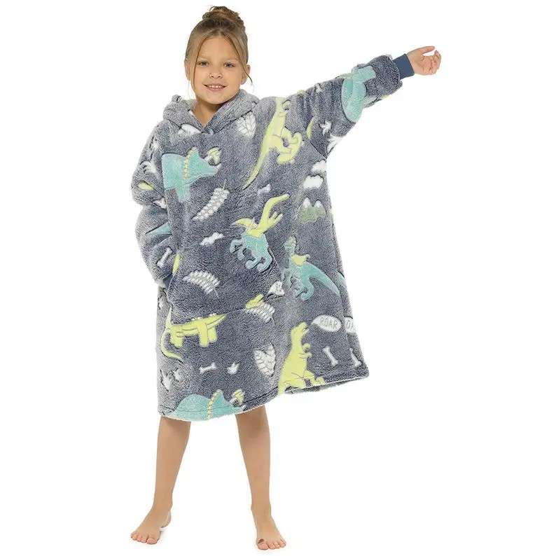 Kids Sherpa Patterns Oversized Sweatshirt Glow In The Dark Blanket 6 to 10 Years