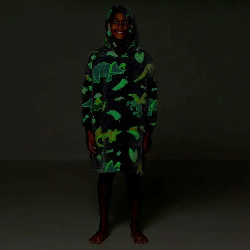 Kids Sherpa Patterns Oversized Sweatshirt Glow In The Dark Blanket 6 to 10 Years