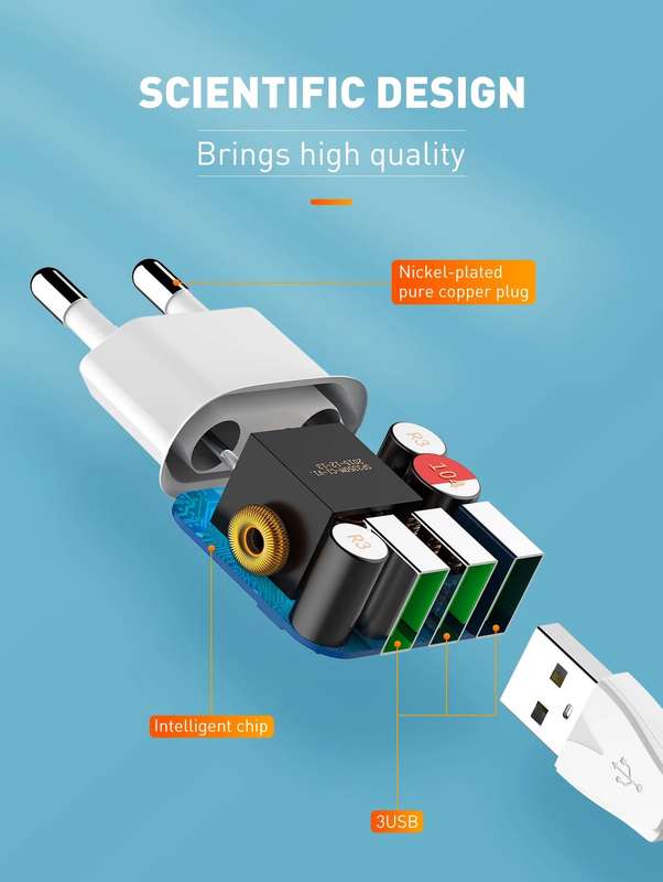 LDNIO 15.5W 3USB Travel Smart Fast Charger 3.1A With Cable Iphone