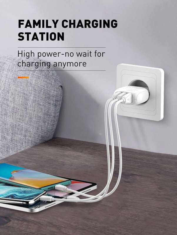 LDNIO 15.5W 3USB Travel Smart Fast Charger 3.1A With Cable Iphone