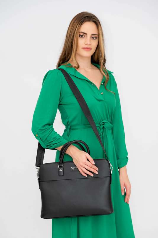 Leather Shoulder Crossbody Laptop Business Bag Black