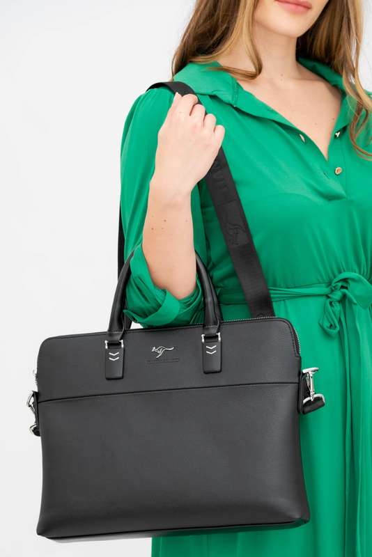 Leather Shoulder Crossbody Laptop Business Bag Black