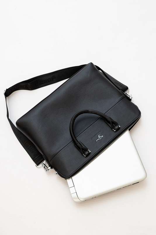 Leather Shoulder Crossbody Laptop Business Bag Black