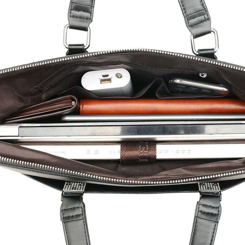 Leather Shoulder Crossbody Laptop Business Bag Black
