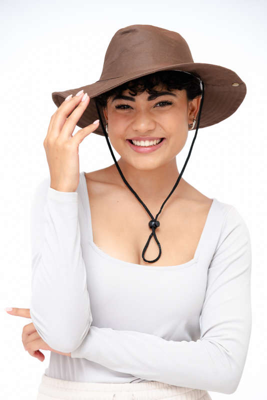 Logan Summer Sun Beach Hat With Drawstring Brown