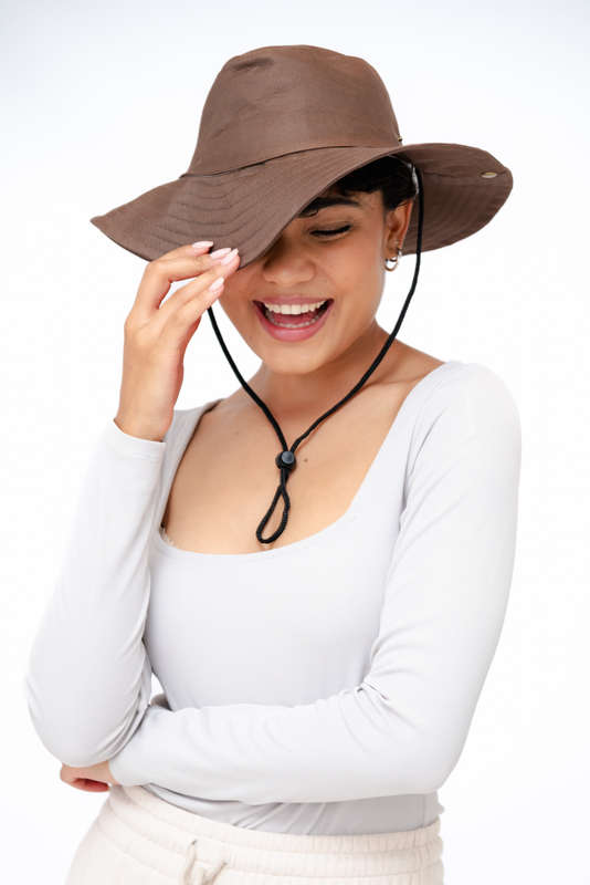Logan Summer Sun Beach Hat With Drawstring Brown