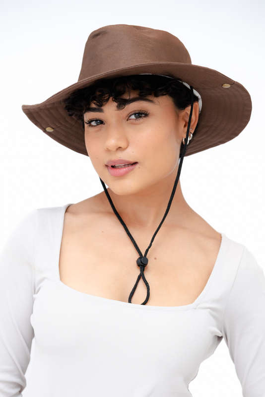 Logan Summer Sun Beach Hat With Drawstring Brown