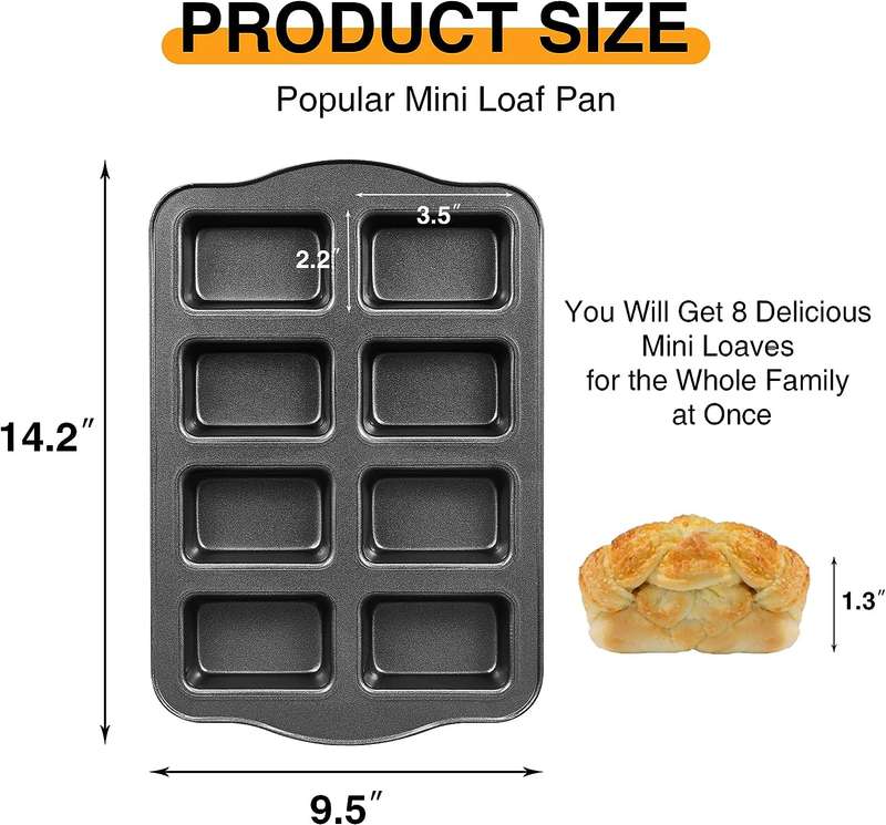 Mini Loaf Pan 8 Cavity Non-Stick Carbon Steel Brownie Bakeware 36cm x 24