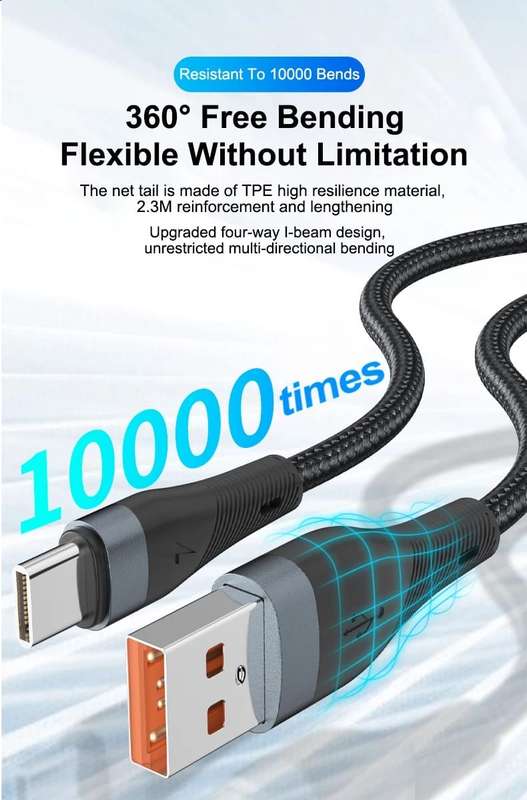 Phone Fast Charger USB Durable Cable 120w For Iphone or C Type 1 Meter