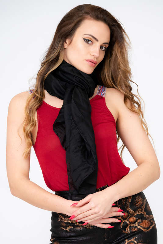 Plain Black Viscose Soft Crushed Scarf 1500x800