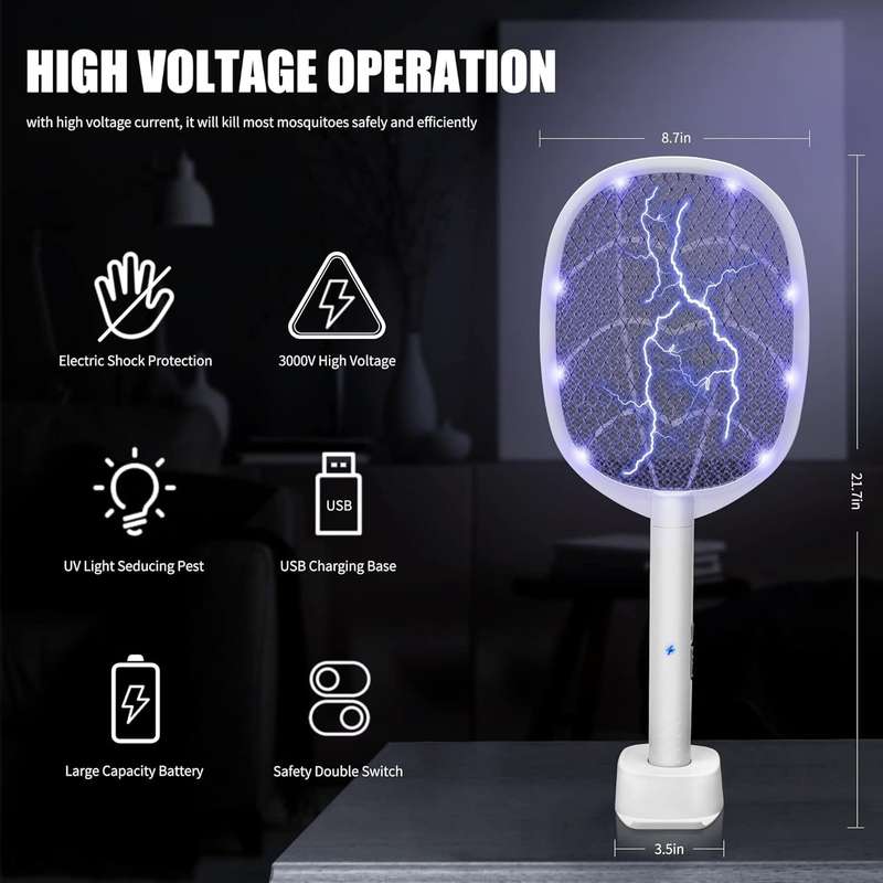 Rechargeable 2 In 1 Trap Lamp Mosquito Zapper Racket Fly Swatter