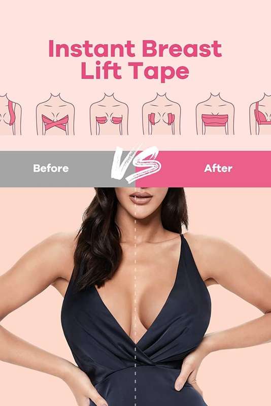 Senza Boob Tape For Breast Lift With 1 Pair Reusable Soft Silicone Nipple Covers 5m X 5cm