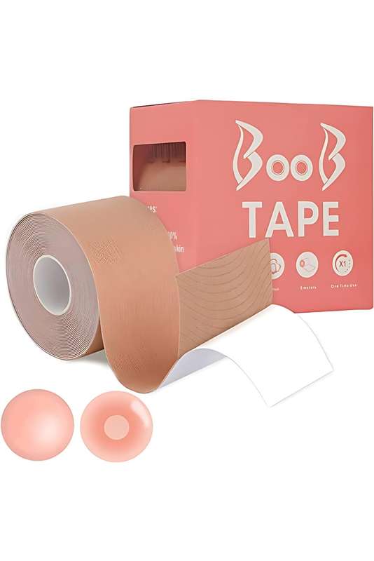 Senza Boob Tape For Breast Lift With 1 Pair Reusable Soft Silicone Nipple Covers 5m X 5cm