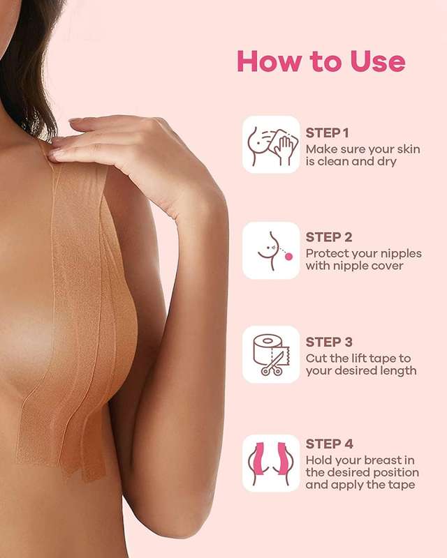 Senza Boob Tape For Breast Lift With 1 Pair Reusable Soft Silicone Nipple Covers 5m X 5cm
