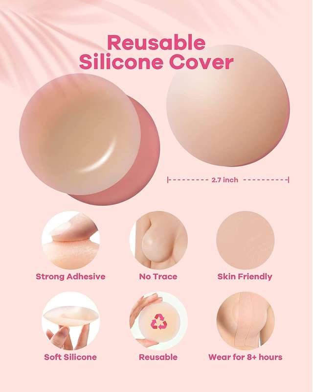 Senza Boob Tape For Breast Lift With 1 Pair Reusable Soft Silicone Nipple Covers 5m X 5cm