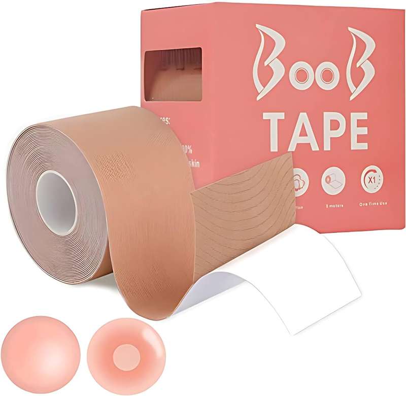 Senza Boob Tape For Breast Lift With 1 Pair Reusable Soft Silicone Nipple Covers 5m X 5cm