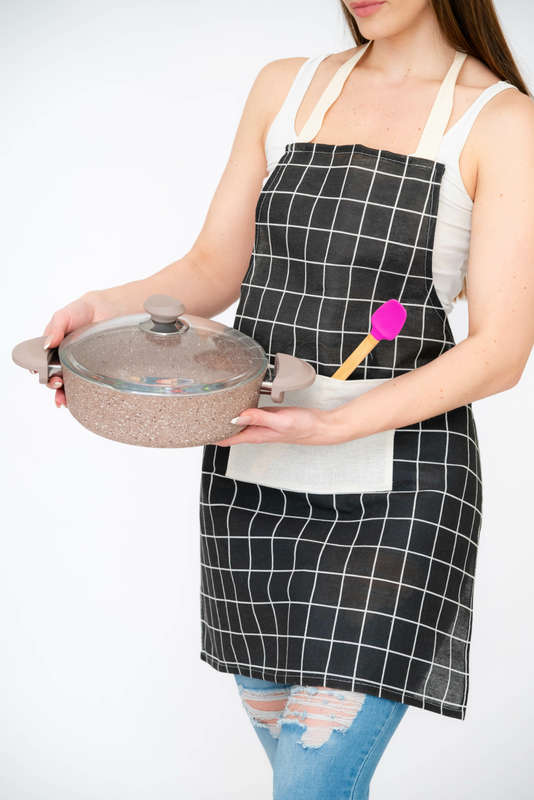 Senza Kitchen Cooking Checked Apron With Pocket Black